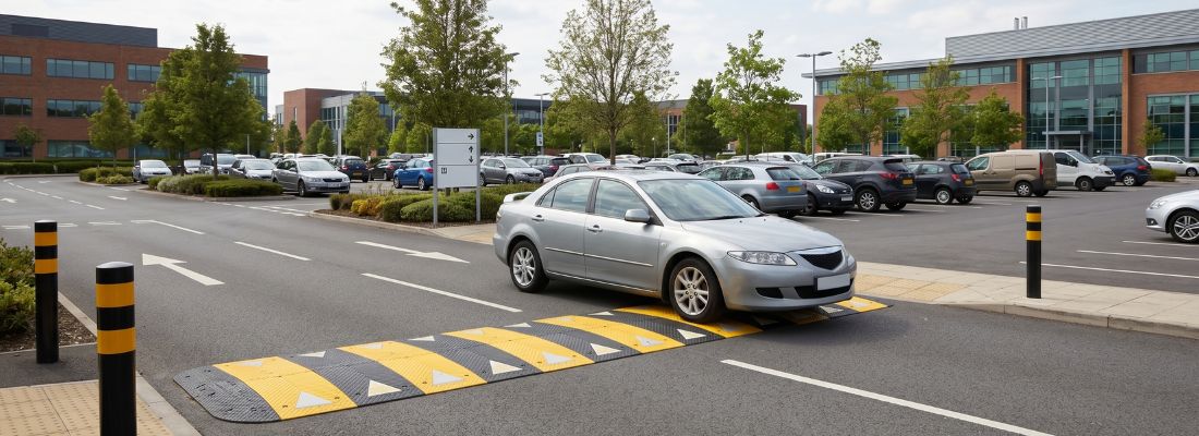 parking avec voiture et ralentisseur